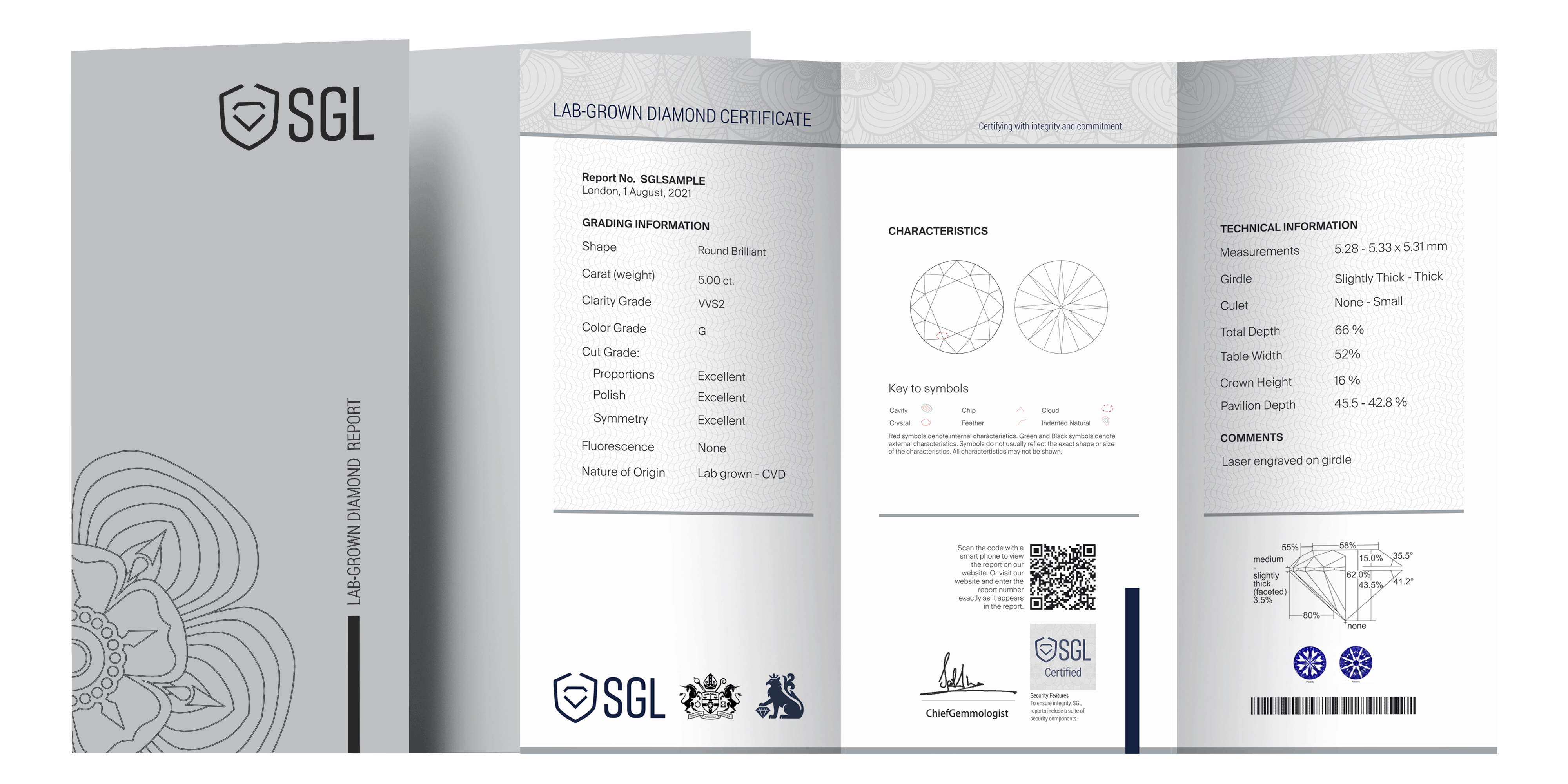 This is the third image of lab grown diamond certificate which mentions grading information characteristics and technical information about the diamond.