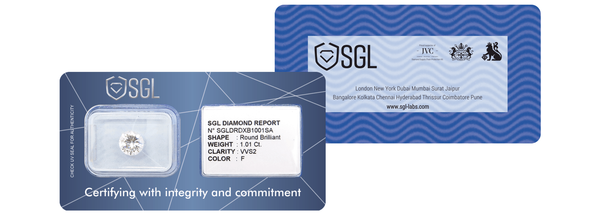 This is the image of SGL diamond report which displays shape, weight, clarity and colour of the diamond post its certification.