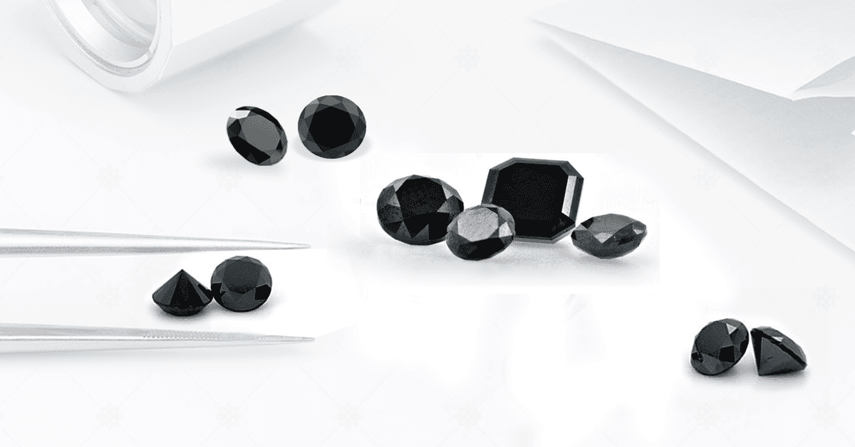 Black diamonds in different diamond shapes and cuts.