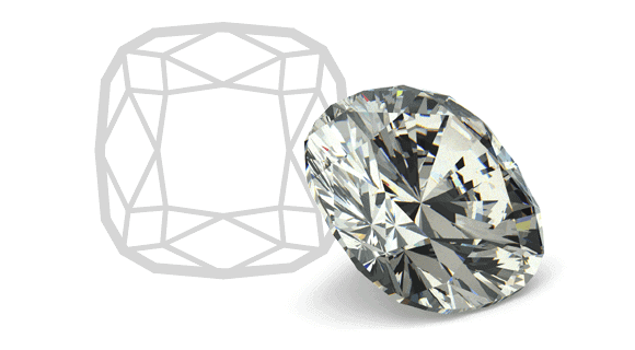 Cushion diamonds are typical of a square shape with rounded corners.