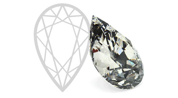 With 58 facets, rounded and pointed edges, the pear shape diamond exhibits an eye-snatching brilliance.