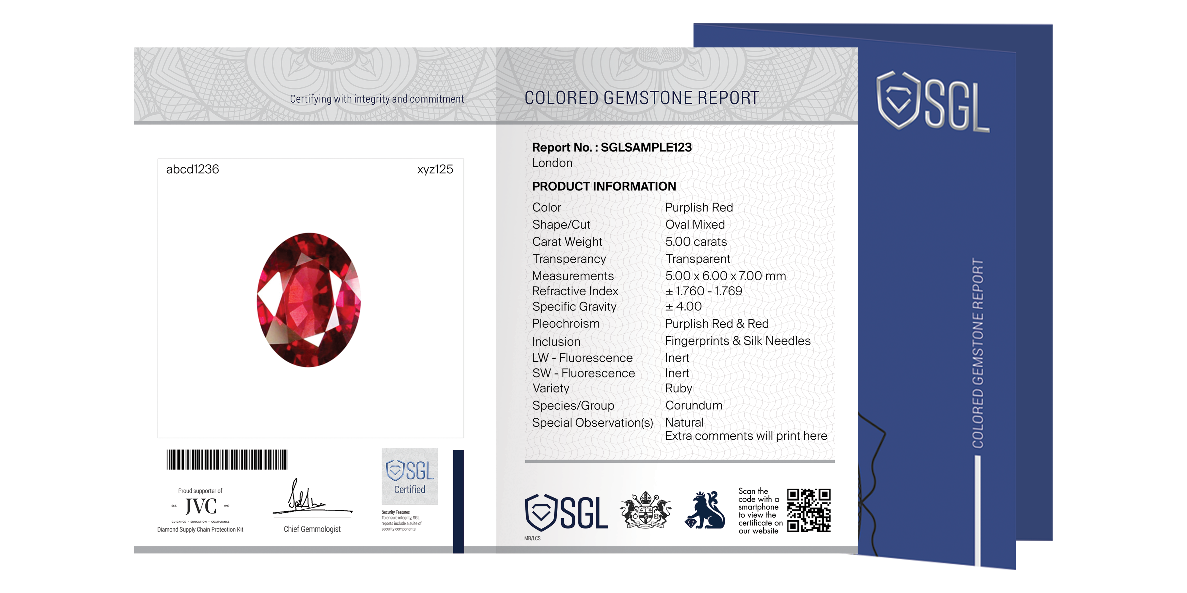 Diamond certificate for colored gemstone jewelry report.