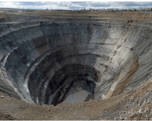 The Mir mine is situated in the Yakutia region of Russia. It is home to more than 57 million carats of diamond reserves.