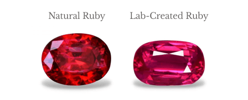 Natural ruby picture and lab-created ruby picture.