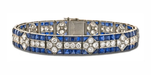 a round bracelet with gemstones and diamonds representing jewellery from era of -ART DECO (1920-45)