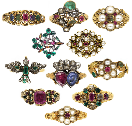 Pearls and other gemstones studded ring froth the Georgian era. This era was one of history’s most important periods for the evolution of jewellery and perhaps the largest too (spanning over the monarchy of four English Kings: King George I – IV).